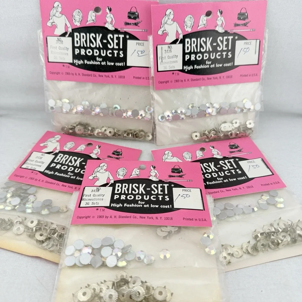 Vintage Brisk-Set Rhinestone Craft Jewelry Lot Of 5 NIP NOS 1969 USA MCM Glam